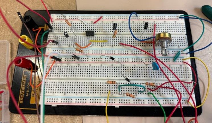 First working breadboard prototype — a lot of jumpers from things I tried and kept.