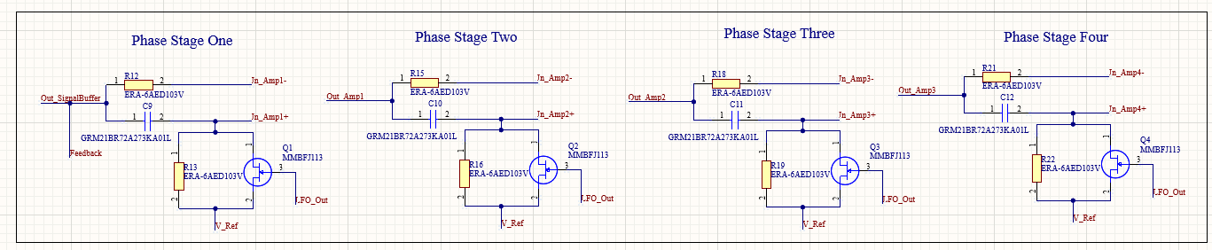 Four JFET all-pass stage schematics