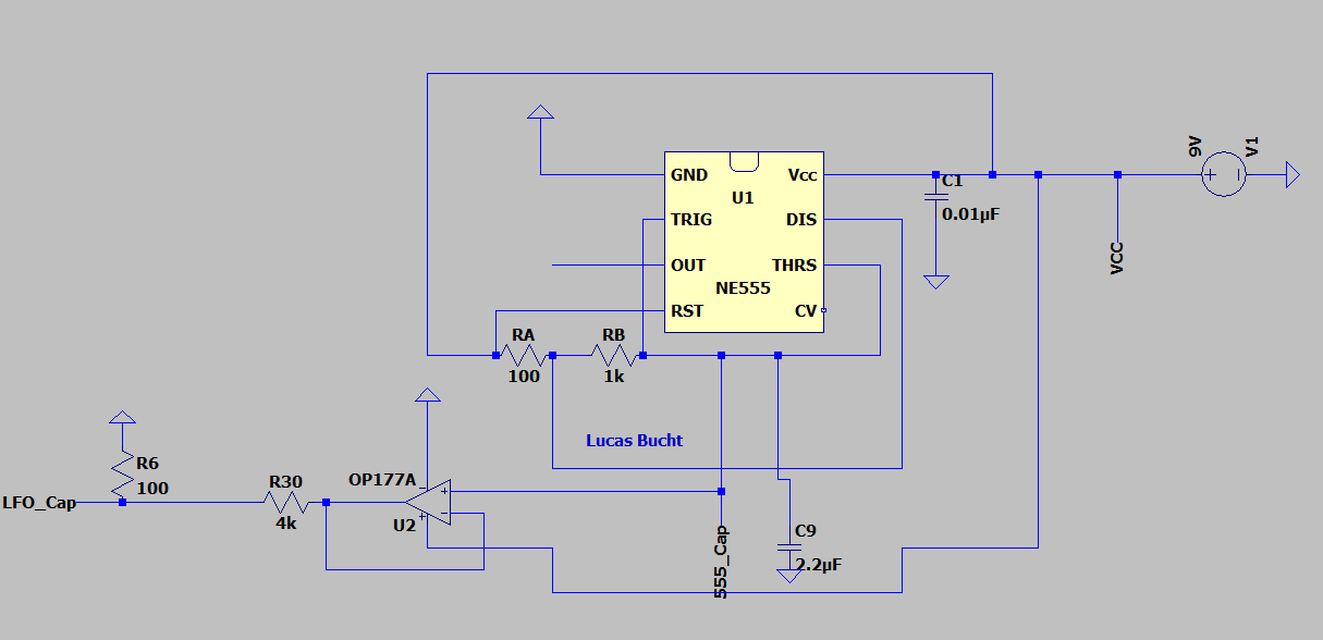 LTspice 555 LFO schematic, fastest setting